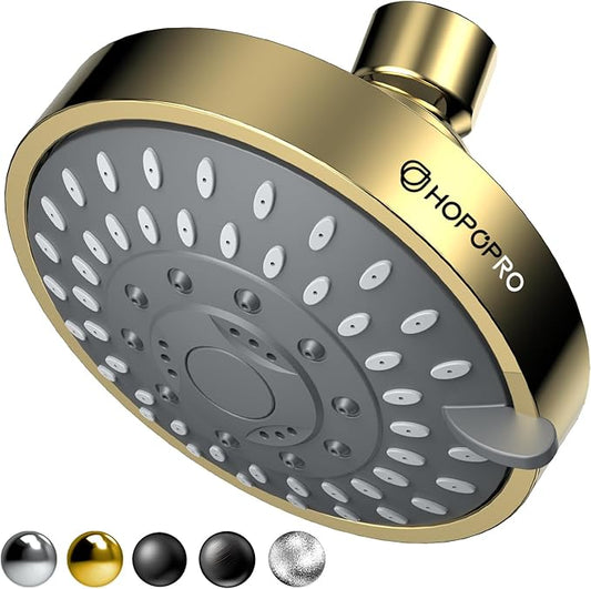 HOPOPRO 5-Mode High Pressure Shower Head - The Washington Post, NBC News, Today TV Show Recommended - High Flow Fixed Showerheads (4 Inch Gold)