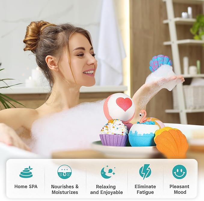 Aofmee Bath Bombs - 8 Bath Bombs for Women & Kids, Natural Spa Fizzy Bathbombs, Skin Moisturize Bubble Bath, Valentines Mothers Day Birthday Christmas Gifts for Women Her Girlfriend Mom Bridesmaid