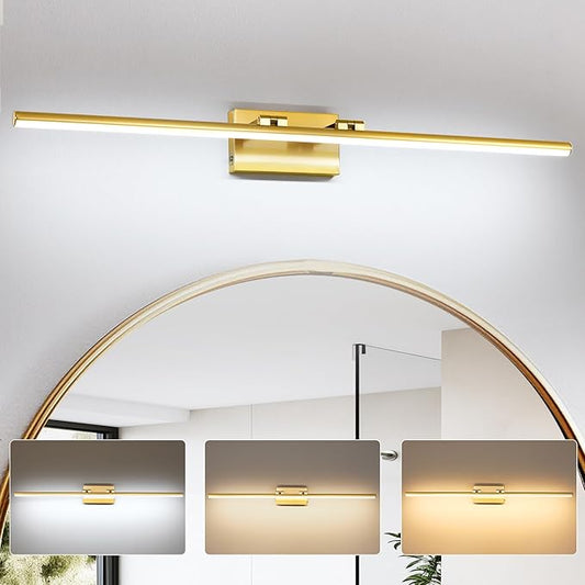 40 Inch LED Bathroom Vanity Light (3000K/4000K/6000K, Dimmable), Brass Modern Bathroom Light Fixture Over Mirror, Vanity Light Bar with Angle Adjustable