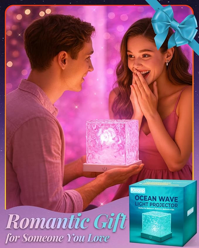 Rechargeable Shower Light No Wiring, 16 Color Ocean Wave Projector Light Cordless, Waterproof Shower Mood light with Remote, Bathtub Lights for Relaxing Spa, Water Ripple Projector for Bathroom Decor