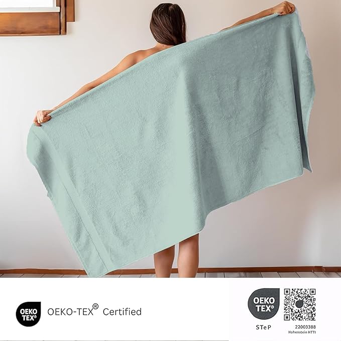 SALBAKOS 100% Turkish Cotton Extra Large Bath Sheet Set of 2 35x70 inch | Heirloom Quality | Hotel & Spa Collection | Soft, Oversize Bath Towels | Made in Turkey (Seafoam Green, 2 Bath Sheets)