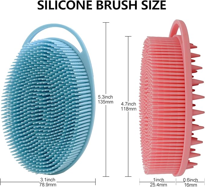 2 Pack Silicone Body Scrubber, Loofah Double-Sided Body Brush,Shower Scrubber and Scalp Massager Shampoo Brush for Sensitive Kids Women Men All Kinds of Skin (Pink & Blue)