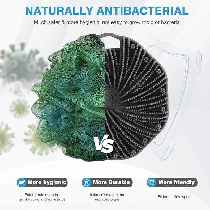 2Pcs Silicone Body Scrubber,Exfoliating Body Scrubbers for use in Shower,Silicone Body Brush for Showering and Anti-Slippery Handles for All Skin Types,Eco Friendly Shower Scrubber for Body (Pink)