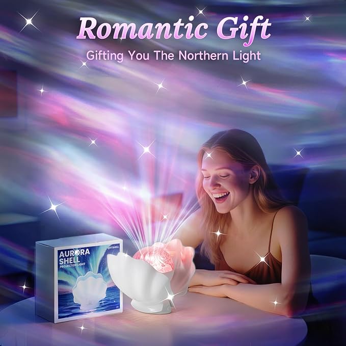 Northern Lights Projector, Shell Night Light Built for Bedroom Nebula Lamp, Kids Dorm Decor, Cute Room Decor Aesthetic, Christmas Gifts for Teens