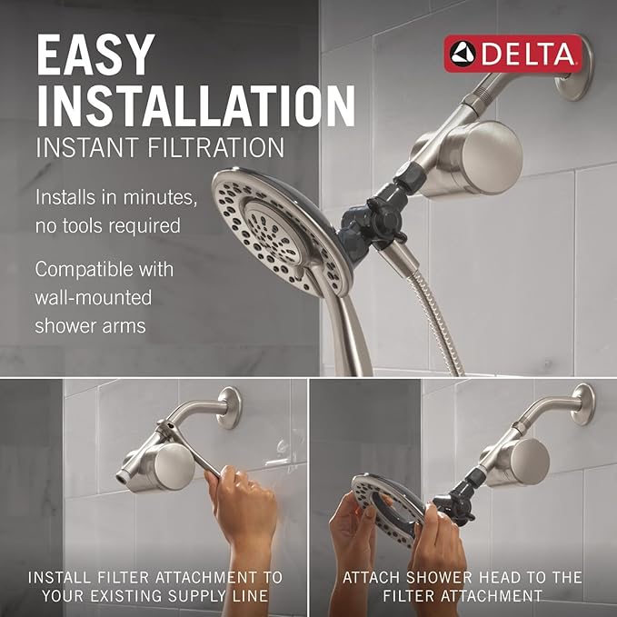 Delta 7SF110B Clarifi Shower Filter Attachment Kit with In2ition 2-in-1 Shower Head and Hand Shower - SpotShield Brushed Nickel