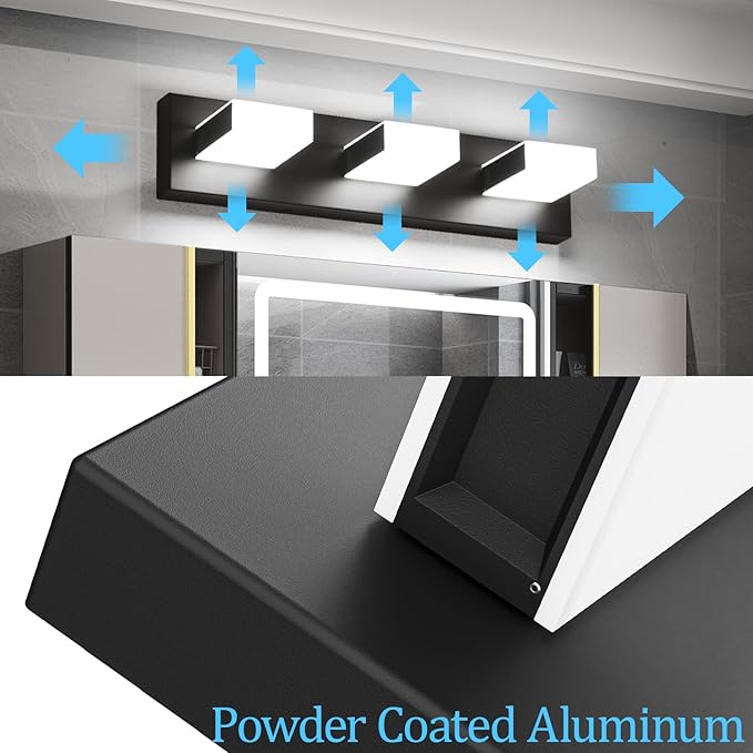 Aipsun Modern Bathroom Light Fixtures - 3 LED Vanity Lights for Over Mirror, White Light 6000K