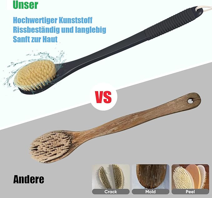 17-Inch Back Scrubber for Shower, Anti-Slip Exfoliating Body Brush for Bath, Gentle Back Brush for Shower for Men, and Women, Cleaning Skin for Smooth, Glowing Skin (Boar Bristles)