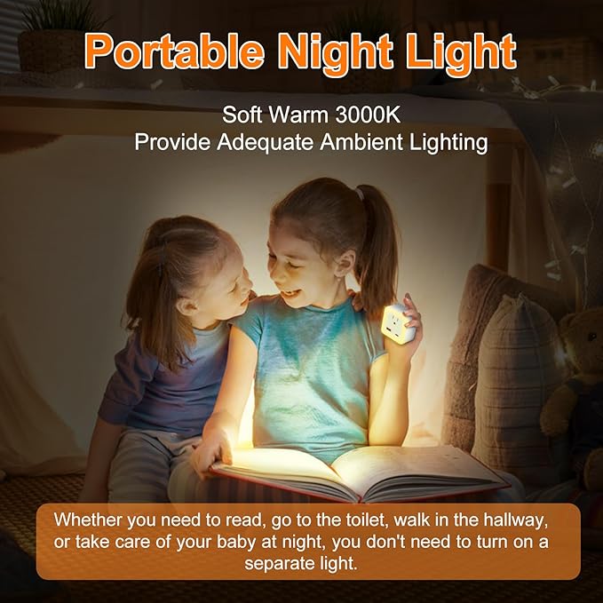 JackonLux Night Lights Plug Into Wall 2 Pack Rechargeable Battery Backup Light Dusk to Dawn Sensor Night Light with Outlet Expander for Adults Kids Bedroom, Kitchen, and Bathroom (Soft White - 3000K)