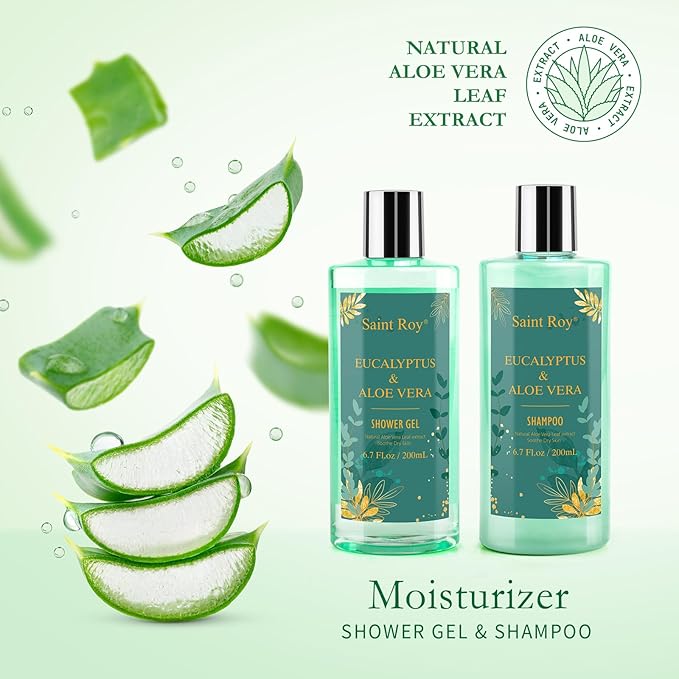 Spa Gift Basket Luxury bath and body Basket, Christmas Gifts for Women Her him, Bath Baskets for Women, 8 pcs Eucalyptus Aloe Spa shower gift, Birthday Gifts bath kit, Self Care Bath Gift Set
