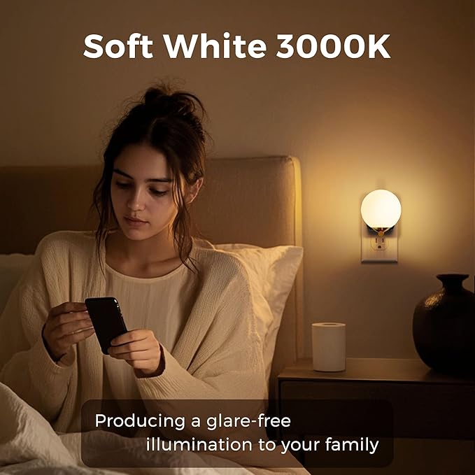 L LOHAS LED Night Lights Plug Into Wall, Dusk to Dawn Sensor, Soft White 3000K Nightlight, 0-100LM Adjustable Brightness, 180°Rotating Plug in Night Light for Bathroom, Hallway, Bedroom, Stairway