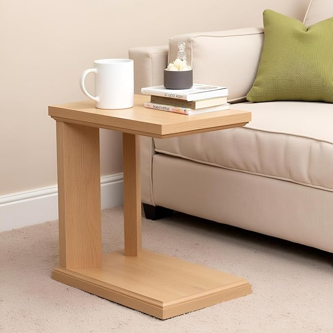 C Shaped End Table for Couch, 23.2'' High Small Side Table 2-Tier C Shaped Sofa Table for Small Narrow Spaces, Modern Nightstand for Bedroom, Living Room, Apartment, Home Office, Oak