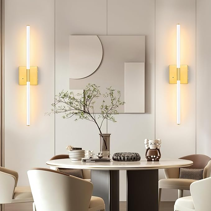 30 Inch White Gold Battery Operated Wall Sconces Set of 2, Dimmable Battery Wall Sconce with Remote Control, LED Rechargeable Sconces, Modern Wireless Wall Lights for Bedroom, Living Room