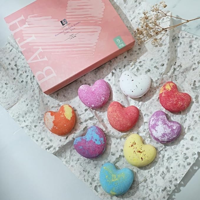 Bath Bombs Gift Set, 9 x 1.41 Oz/ 40g. Essential Oil Spa Bomb Fizzies, Relaxation, Moisturizing and Fun for Women, Wife, Mom, Girls, Teens, Daughter and Her