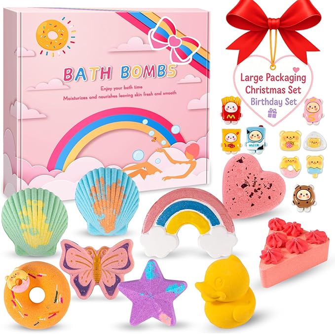 9XXL Bath Bombs Gifts Set, BusyMouth 9pc Kids Bath Bombs with Surprise Toys | Non-Toxic Bubble Bath | Birthday Gift Set for Girls & Boys Ideal Gift for Mother's Day Valentines
