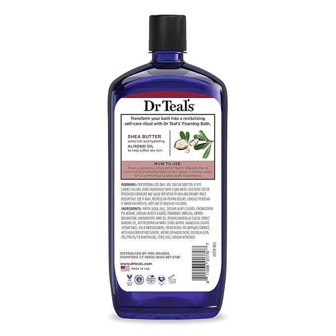 Dr Teal's Foaming Bath with Pure Epsom Salt, Shea Butter & Almond, 34 fl oz (Pack of 4)