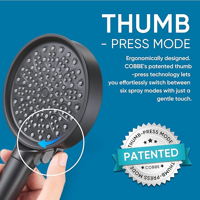 Cobbe Filtered Shower Head with Handheld, High Pressure 6 Spray Mode Showerhead with Filters, Water Softener Filters Beads for Hard Water - Remove Chlorine - Reduces Dry Itchy Skin, Matte Black