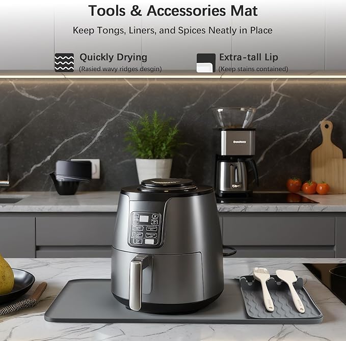 2-in-1 Silicone Heat Resistant Mats for Countertop, Air Fryer Mat Set with Detachable Holder Pad, Countertop Protector Mat for for Microwave/Oven,Compatible with Ninja/Cosori/Chefman/Toshiba