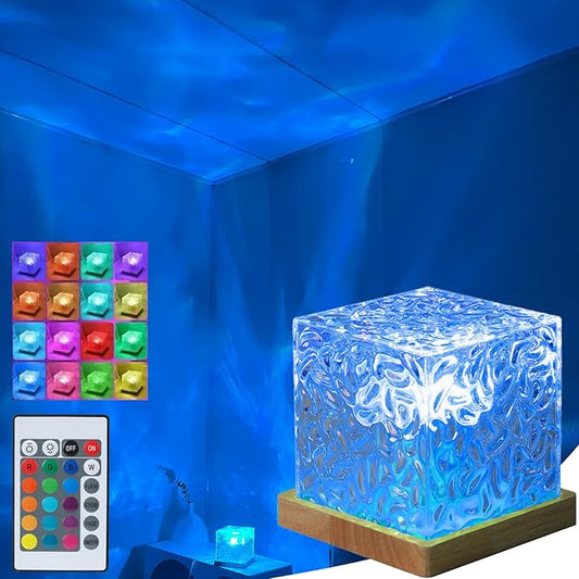 Aurora Ocean Wave Lights Projector,16 Colors 4 Modes Cube Color Changing Light Dimmable, Ambient Mood Lamp for Shower, Crystal Northern Lights for Bedroom Bathroom Playroom, with Remote (Large)
