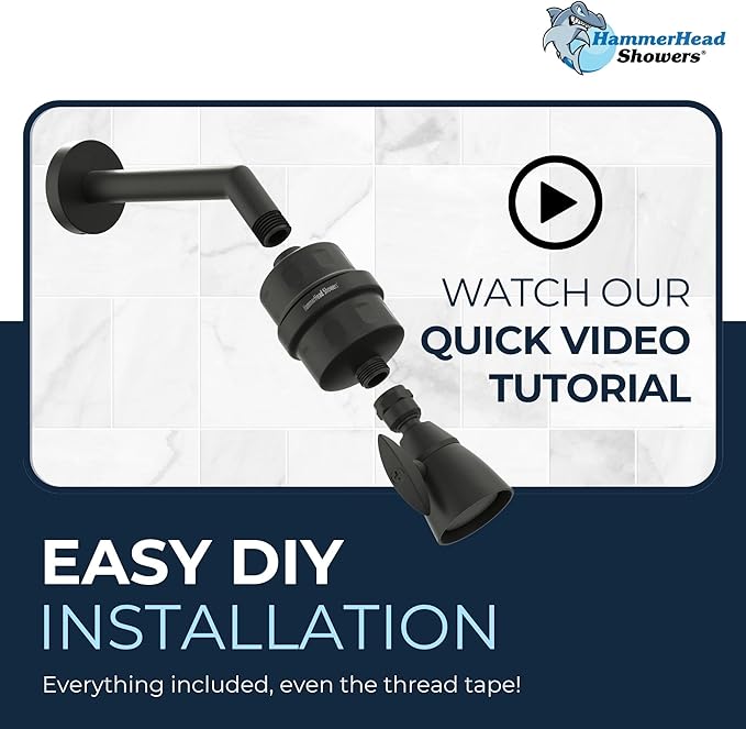 HammerHead Showers® Solid Metal Shower Head Filter – KDF 55 Shower Filter, High Pressure Universal Shower Filters to Remove Toxic Chemicals – Removes Chlorine and Heavy Metals – Matte Black