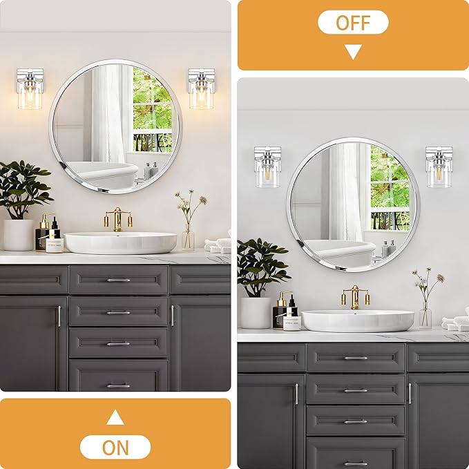 1 Light Modern Bathroom Light Fixtures Over Mirror, Chrome Vanity Lights for Bathroom Wall Sconces with Clear Glass Shades, E26 Socket (Bulbs Not Included)