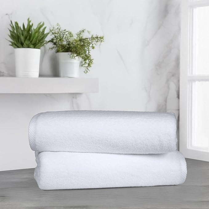 Amazon Basics 2 Piece Quick-Dry Oversize Bath Towel, 100% Cotton, White, 54" x 30" (Pack of 12)