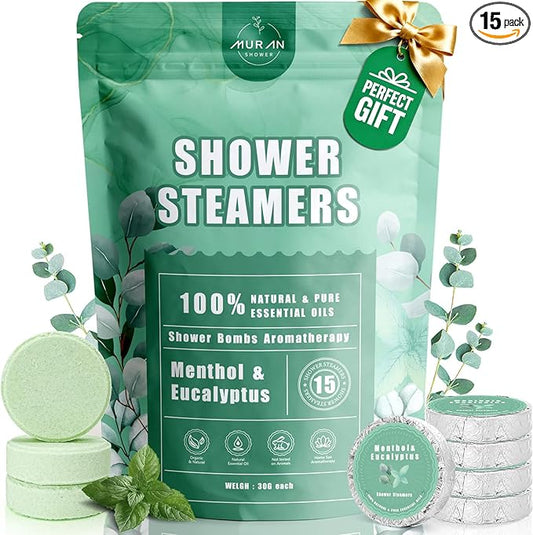 Shower Steamers Aromatherapy 15-Pack Shower Bombs Gifts for Wife, Organic Menthol & Eucalyptus for Shower Natural Essential Oil, Christmas Day Gifts for Wife Her Him Women Men Bath Stress Relief