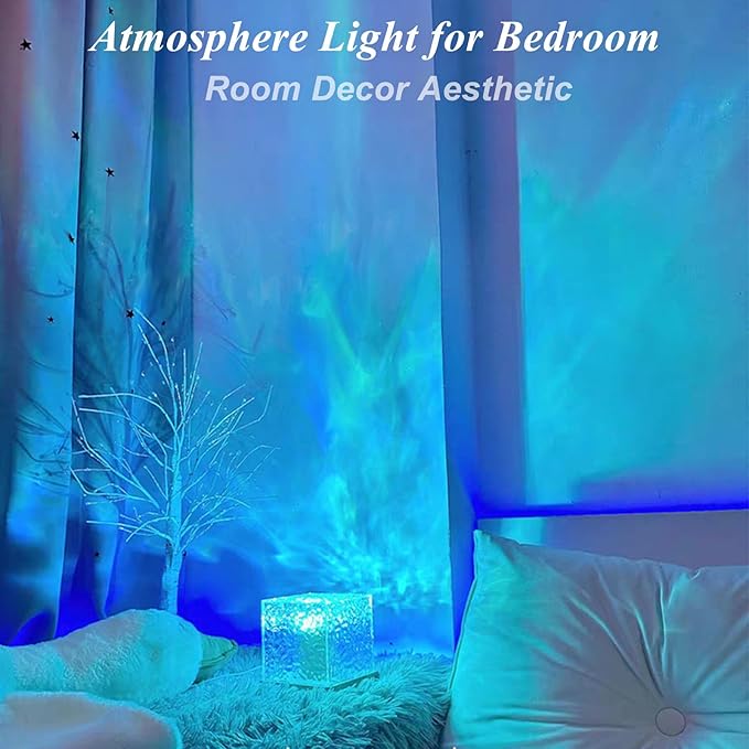 Aurora Ocean Wave Lights Projector Rechargeable, Touch Cube Color Changing Light with 16 Colors 4 Modes Dimmable Cordless Mood Lamp for Shower, Northern Light for Bedroom Bathroom, with Remote (Large)