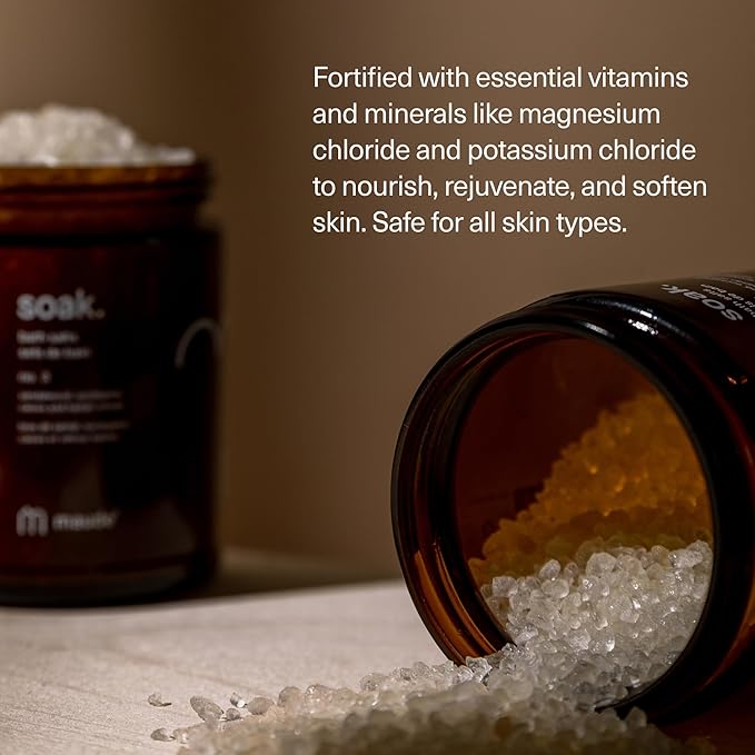 Maude Soak No. 2 - Nourishing Mineral Bath Salts - Hand-Harvested Dead Sea Salt with Magnesium & Potassium Chloride - Soften & Rejuvenate Skin - Notes of Pink Pepper & Lemon (8 oz)