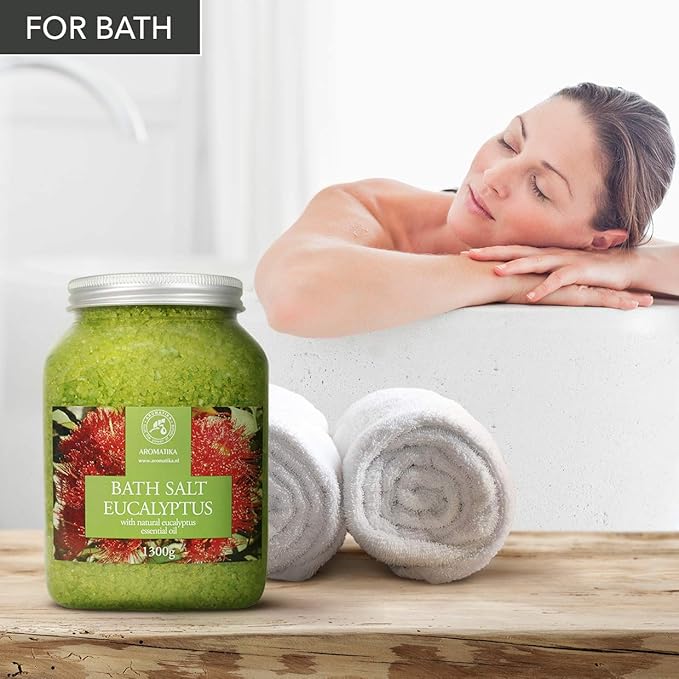 Sea Salt Eucalyptus with Natural Eucalyptus Essential Oil 46 Oz - Eucaliptus Bath Salts - Best for Good Sleep - Stress Relief - Beauty - Relaxing - Bathing - Body Care