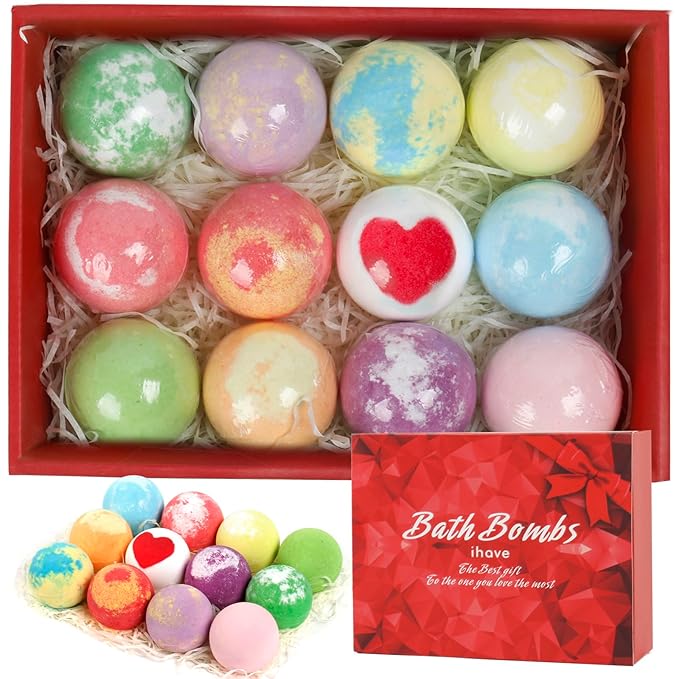 iHave Bath Bombs for Kids and Women, 12 Natural Handmade Bath Bomb Gift Set, Fun Bubble Bath Perfect Kids Christmas Gifts