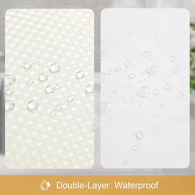 3 in 1 Extra Long Cream Shower Curtain Set-72 W x 84 H, Ivory Waffle and PEVA Liner Set with 12 Stainless Steel Hooks, Waterproof Fabric for Bathroom