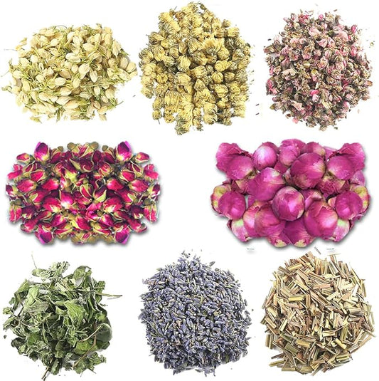 Dried Flowers, Soap Making of Dry Flower, Soap Herbal Bath Set for DIY Lip Gloss,Soap, Candle Making,Including Rose Buds, Lavender, Jasmine, Chrysanthemum, Lemongrass, Mint, Peony, Peach Blossom