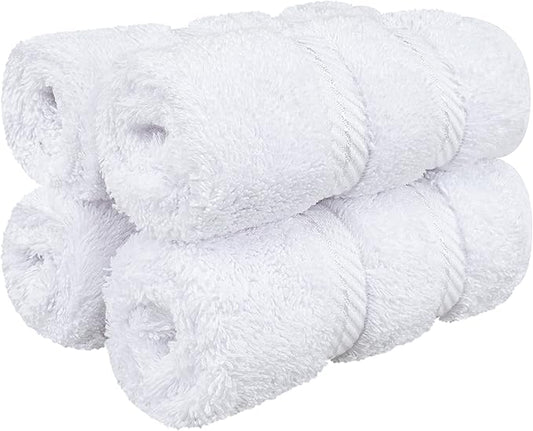 American Soft Linen Luxury Washcloths for Bathroom, 600 GSM 100% Cotton 4 Piece Turkish Wash Cloth Set, 13x13 in Soft Rags for Body and Face, White Washcloths