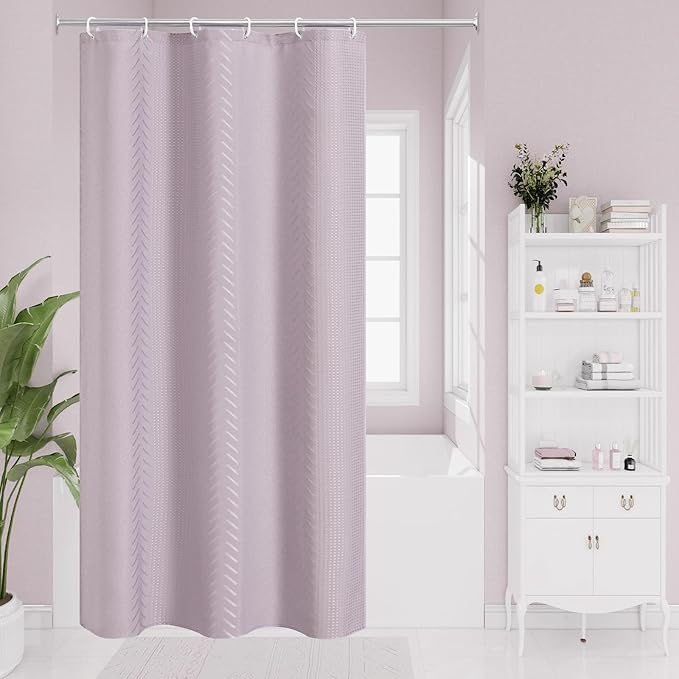 3D Embossed Pattern Shower Curtain, Simple and Chic Pattern Vintage Curtain for Bathroom, Waterproof Fabric Shower Curtains with Hooks, 36 W x 72 H, Lavender
