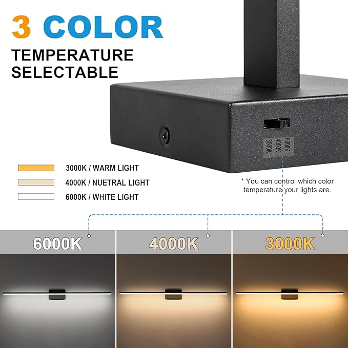 48 Inch LED Bathroom Vanity Light (3000K/4000K/6000K, Dimmable), Black Modern Bathroom Light Fixture Over Mirror, Vanity Light Bar with Angle Adjustable