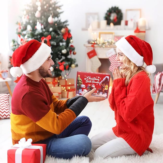 Christmas Bath Bombs for Kids & Women, Handmade Bath Bomb Gift Set of 6 Fun Shapes, Perfect Stocking Stuffers for Teen Girls & Boys, Skin Care Bathbombs as Christmas Gifts for Kids