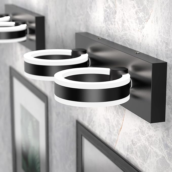 LED Bathroom Light Fixtures,15inch Black Vanity Lights, Modern 2 Light Acrylic Wall Sconces, 350° Rotatable Wall Lighting Fixture Over Mirror