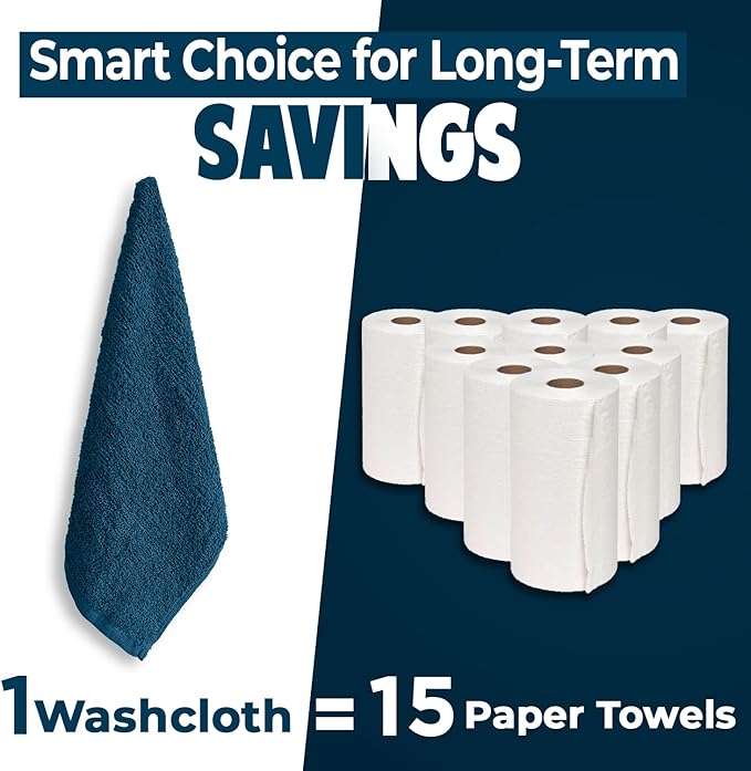 DAN RIVER 12 Pack Wash Cloths for Showering [12x12] - 100% Cotton Washcloths Premium Quality Flannel Face Cloths for Bathroom, Highly Absorbent and Soft Feel Wash Clothes, Opal Blue