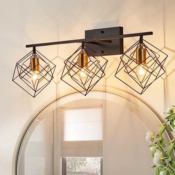 3 Light Vanity Light for Bathroom,Bathroom Light Fixtures Over Mirror with Rotatable 3 Cube Shades, Modern Wall Mounted Lights Matte Black,Industrial Black Vanity Light for Hallway Living Room
