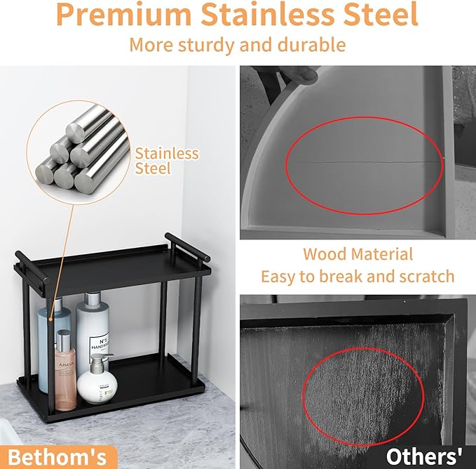 2 Tier Bathroom Organizer Countertop, Bathroom Counter Organizer, Small Vanity Shelf Skin Care Countertop Organizers and Storage Makeup for Dresser, (Black)