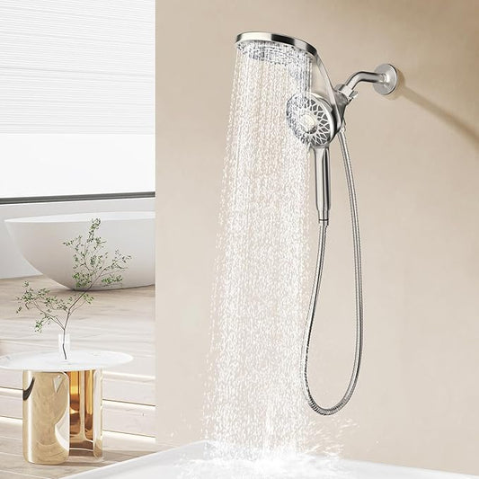 KAIYING Magnetic Rain Shower Head with Handheld Spray Combo, High Pressure Magnetix Dual Shower Head with 9 Spray Modes, Bathroom Big Modern Waterfall Showerhead with 5 Settings (Brushed Nickel)