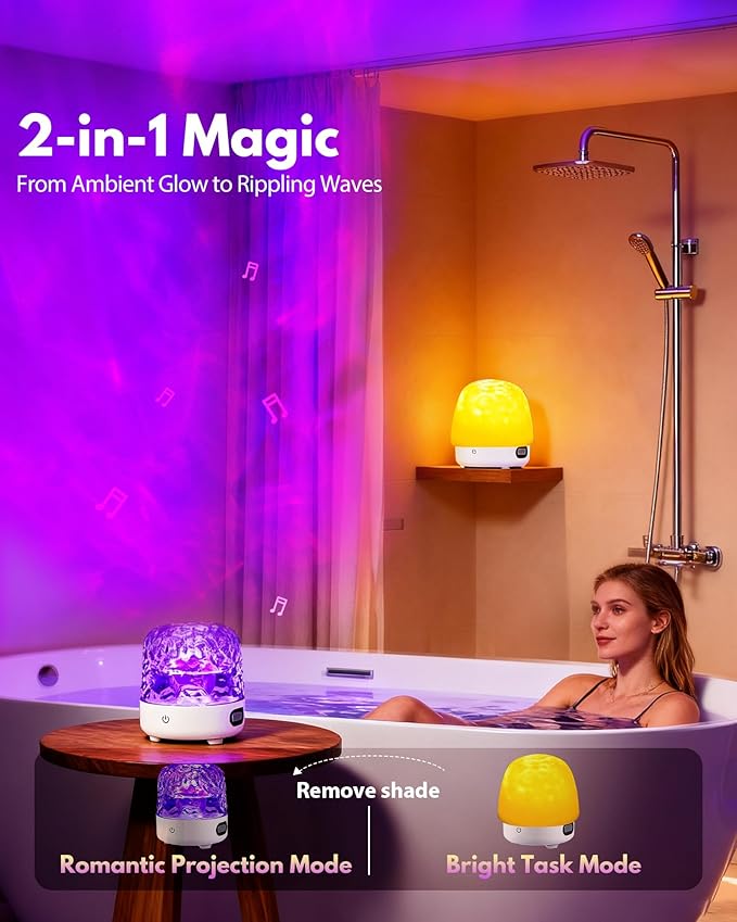 Spa-Like Shower Light with Bluetooth Speaker, Waterproof Shower Lamp with White Noise, 16 Colors Ocean Wave Projector Light with Remote & Touch Control, Lumena Lamps for Inside Shower Bathroom Bathtub