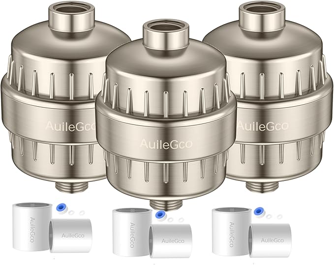 25 Stage AuileGco High Output Shower Filter,Equipped with a Replaceable Cartridge,-Shower Head Filter for Hard Water,High Filtering Capacity for Chlorine（3Packs）