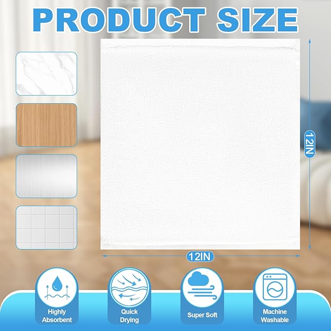24 Pack 100% Cotton Wash Cloth, 12x12 Inch Highly Absorbent and Soft Feel Fingertip Towels, Machine Washable Washcloths for Bathroom, Gym, Hotel, Spa and Kitchen, White