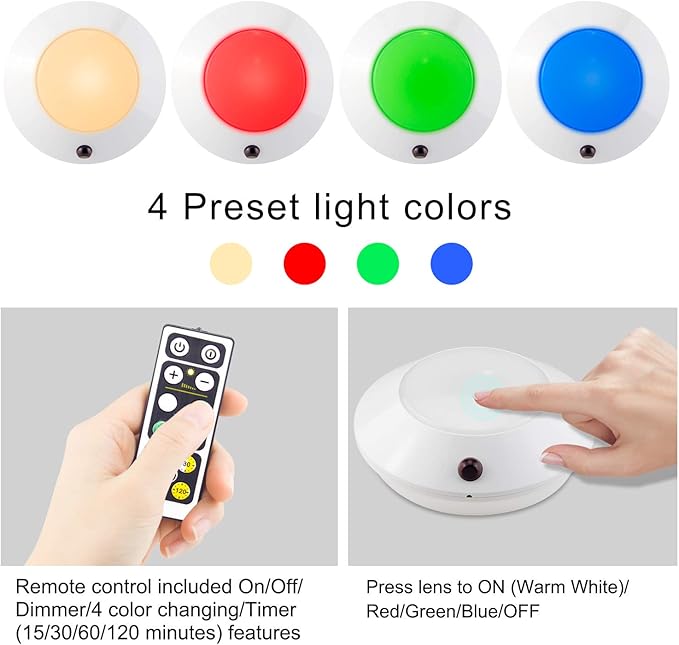BIGLIGHT Color Changing Ceiling Light Battery Operated, Dimmable Shower Light with Timer, Wireless Puck Light Indoor for Entrance Bathroom Stair Wall Hallway Pantry Laundry Closet
