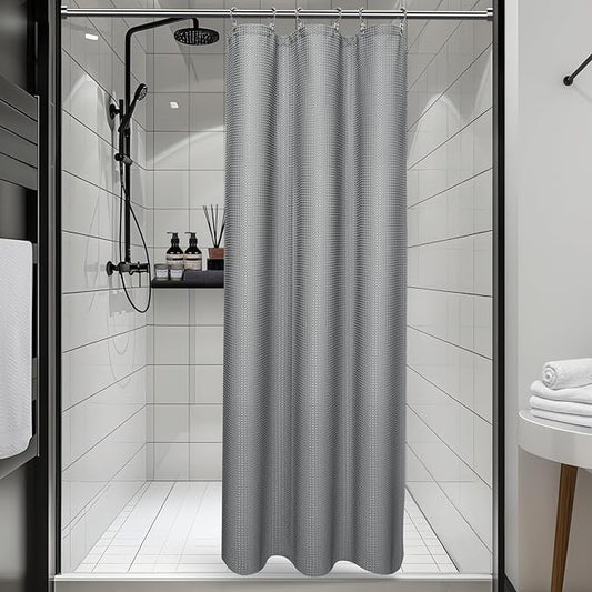 3 in 1 Shower Curtain Set, Waffle Shower Curtain and Liner Set with 6 Double Sided Shower Curtain Hooks, 258GSM Luxury Weighted Cloth Shower Curtains for Bathroom, 36 W x 72 H, Grey