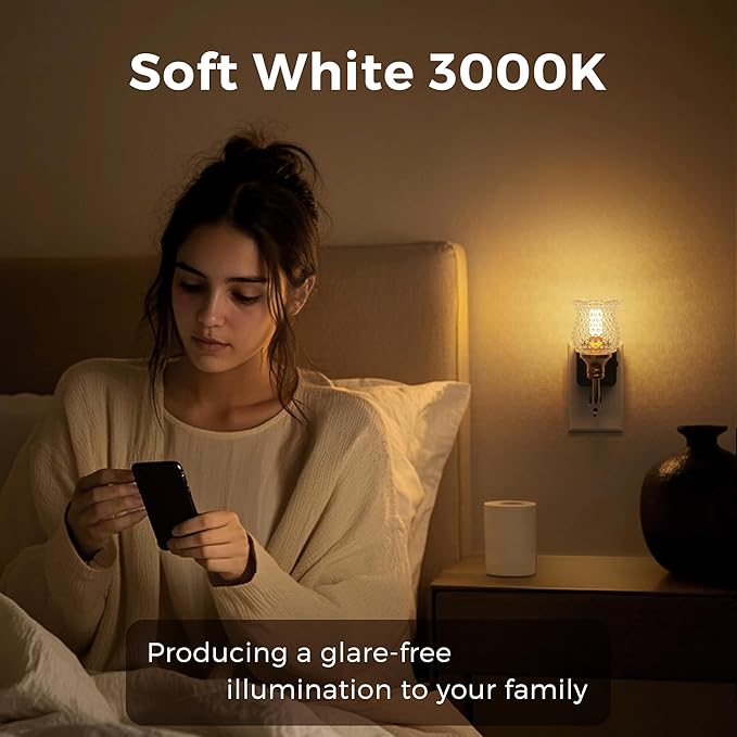 L LOHAS LED Night Lights Plug into Wall, 2 Pack 3000K Soft White LED Floral Night Lights with Auto Sensor, 0-100lm Adjustable Brightness, for Hallway Bedroom Stairway