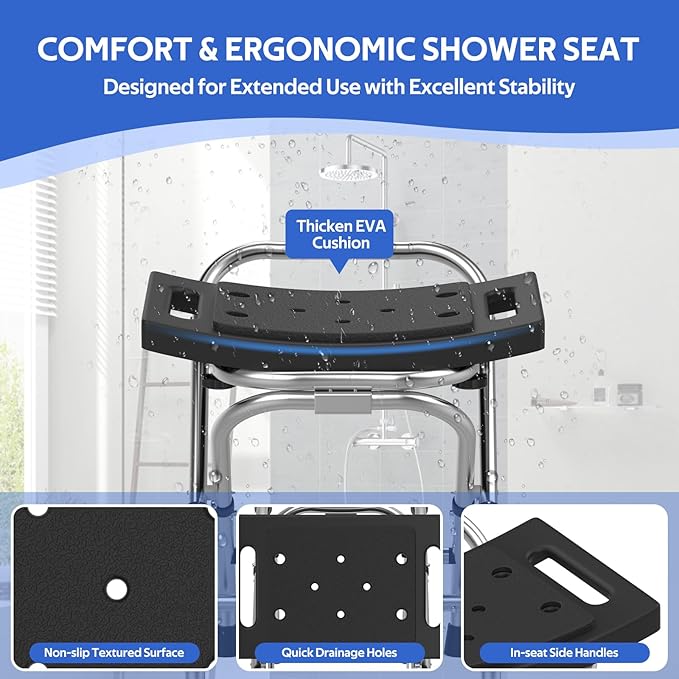 Meday Folding Shower Seat - Stainless Steel Shower Chair for Inside Shower - 420lbs Height Adjustable Foldable Shower Stool - Portable Travel Collapsible Bath Bench for Elderly