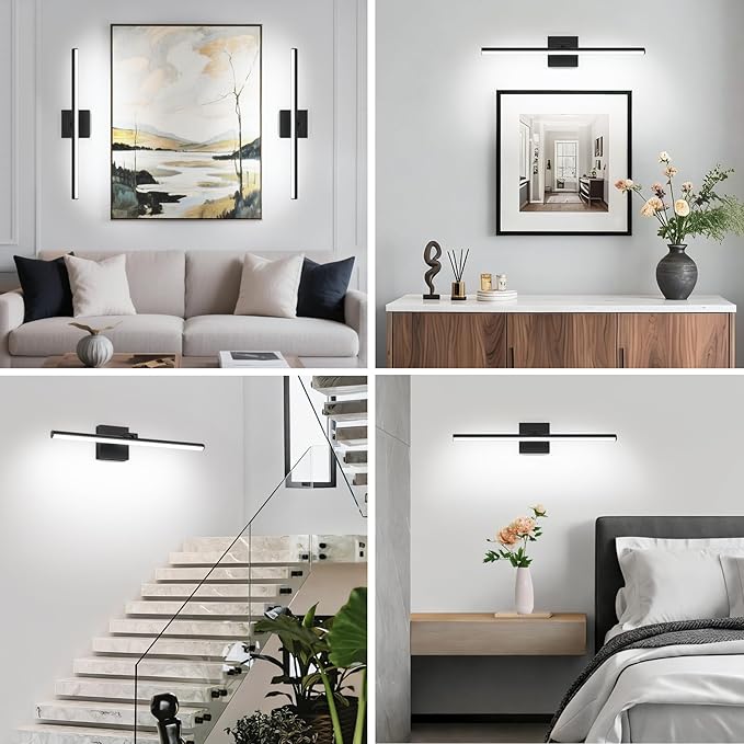 24 Inch LED Bathroom Vanity Light (Cool White 6000K), Black Modern Bathroom Light Fixture Over Mirror, Vanity Light Bar with Angle Adjustable