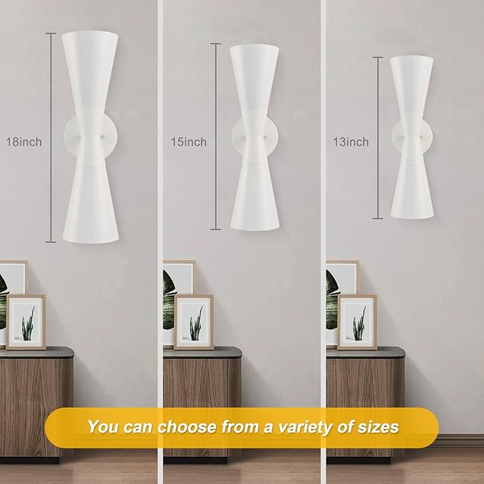 Modern Indoor Wall Sconces Set of 2, Up and Down White Wall Sconces, Mid Century Indoor Wall Light Fixture, Hardwired Wall Mounted Lamp for Living Room, Bathroom, Bedroom, Hallway, 18inches